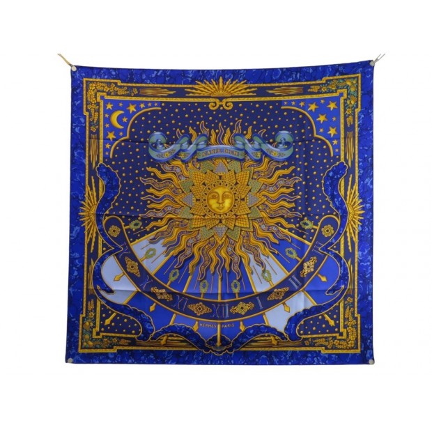 FOULARD HERMES CARPE DIEM METZ CARRE 90CM EN SOIE BLEUE BLUE SILK SCARF 460€