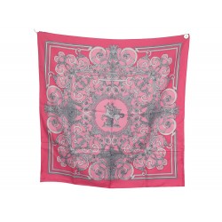 FOULARD HERMES LES TUILERIES EN SOIE ROSE CARRE 90 CM BOITE PINK SILK SCARF 460€