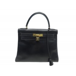 VINTAGE SAC A MAIN HERMES KELLY 28 RETOURNE CUIR BOX NOIR 1970 LEATHER HAND BAG