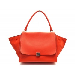 SAC A MAIN CELINE TRAPEZE CUIR ET DAIM ROUGE RED LEATHER & SUEDE HAND BAG 2500€