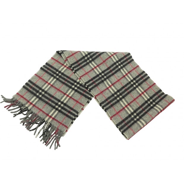 NEUF VINTAGE ECHARPE BURBERRY CHECK CLASSIQUE MOTIF TARTAN GRIS LAINE SCARF 490€