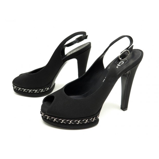 NEUF CHAUSSURES CHANEL G28998 37 ESCARPINS SATIN NOIR BOITE SAC PUMPS SHOES 720€