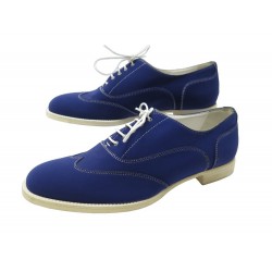 NEUF CHAUSSURES HERMES RICHELIEU 38 EN TOILE BLEU NEW BLUE CANVAS SHOES 900€