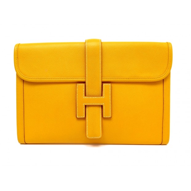 VINTAGE SAC A MAIN HERMES POCHETTE JIGE 29 CUIR COURCHEVEL JAUNE POUCH 3100€