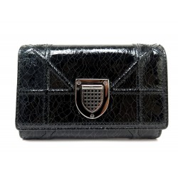 NEUF PORTEFEUILLE CHRISTIAN DIOR DIORAMA CUIR VERNI NOIR BLACK COIN WALLET 520€