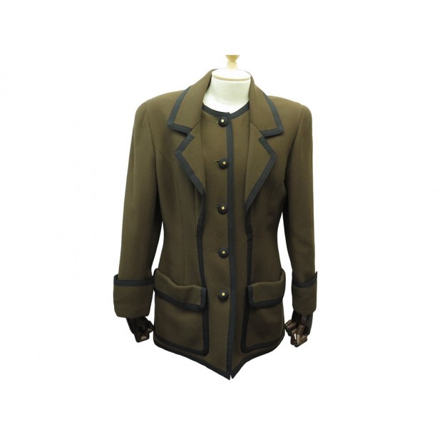 NEUF VINTAGE VESTE CHANEL CAVALIERE M 40 EN LAINE KAKI KHAKI WOOL JACKET 6500€