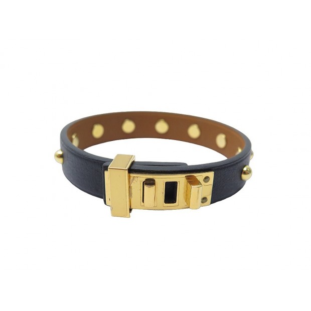 NEUF BRACELET HERMES MINI DOG CLOUS RONDS DORES 18.5-19 CUIR BANGLE STRAP 460€