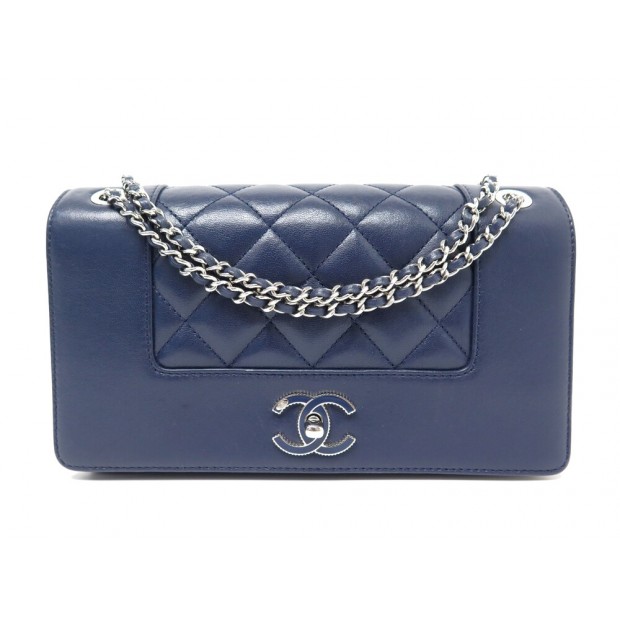 SAC A MAIN CHANEL MADEMOISELLE MEDIUM FLAP BAG CUIR BLEU BANDOULIERE PURSE 6000€