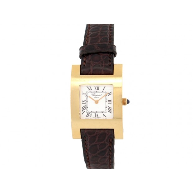 MONTRE CHOPARD YOUR HOUR 445-1 OR JAUNE 18K ET CUIR QUARTZ YELLOW GOLD WATCH