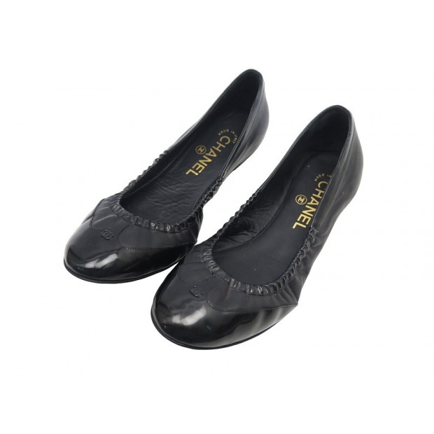 CHAUSSURES CHANEL LOGO CC G28214 BALLERINES 37 EN CUIR NOIR LEATHER SHOES 790€