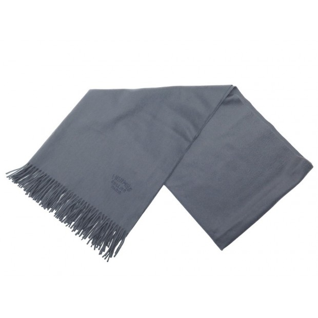 NEUF ECHARPE HERMES ETOLE LOGO BRODE CACHEMIRE ANTHRACITE CASHMERE SCARF 1080€