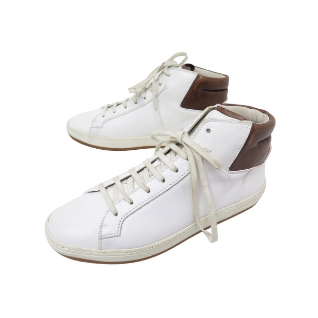 CHAUSSURES BERLUTI BASKETS 9 43 CUIR BLANC WHITE LEATHER HIGH TOP SNEAKERS 1050€