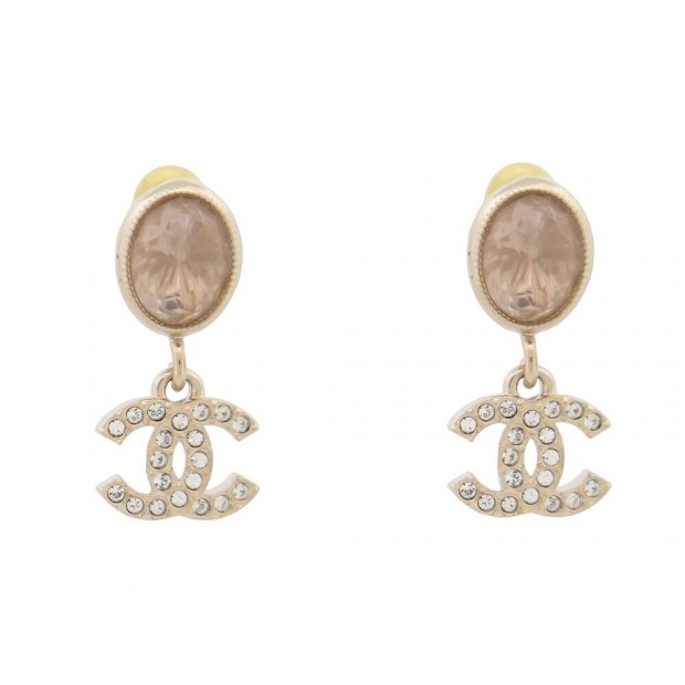 NEUF BOUCLES D'OREILLES CHANEL PENDANTES LOGO CC GOLDEN STEEL NEW EARRINGS 630€