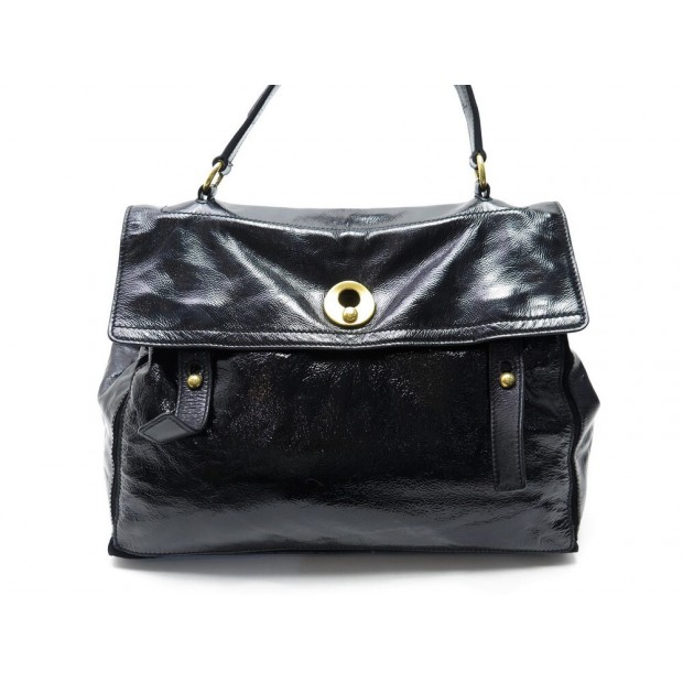 SAC A MAIN YVES SAINT LAURENT 229563 MUSE TWO GM CUIR VERNI NOIR HAND BAG 2275€