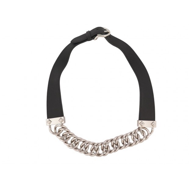 NEUF COLLIER HERMES GOURMETTE EQUESTRE GM CUIR NOIR 48-50 LEATHER NECKLACE 1600€