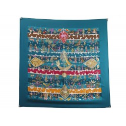 NEUF FOULARD HERMES RIVES FERTILES HENRY CARRE 90 EN SOIE BLEU SILK SCARF 460€