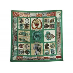 VINTAGE FOULARD HERMES PERSONA LOIC DUBIGEON SOIE VERT GREEN SILK SCARF 495€