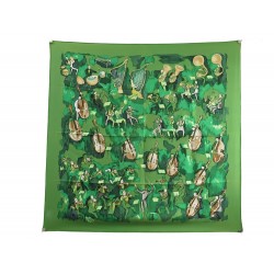 FOULARD HERMES CONCERTO JEAN LOUIS CLERC CARRE SOIE VERT GREEN SILK SCARF 460€