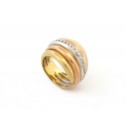 BAGUE EN OR TRINITY JAUNE BLANC ROSE 18K 11.8GR T54 SERTIE DIAMANTS GOLD RING