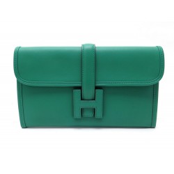 NEUF SAC A MAIN HERMES POCHETTE JIGE 20 MINI EN CUIR SWIFT VERT POUCH BAG 3200€