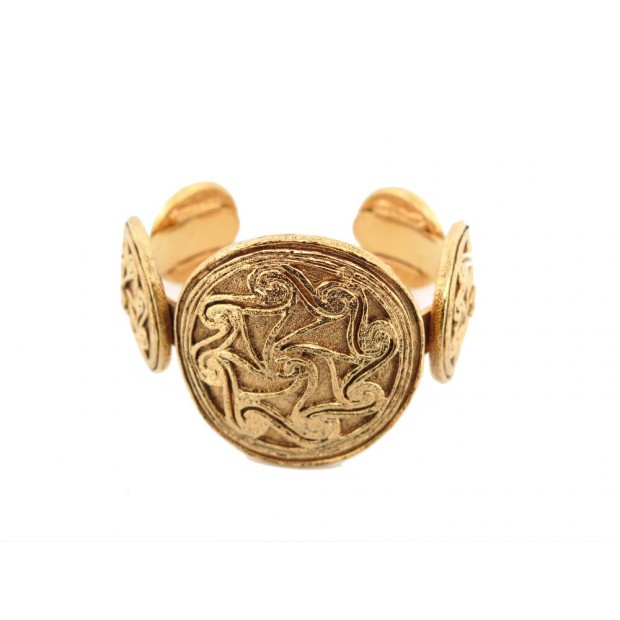 NEUF VINTAGE BRACELET CHANEL MANCHETTE METAL DORE CIRCA 1980 GOLDEN CUFF BANGLE