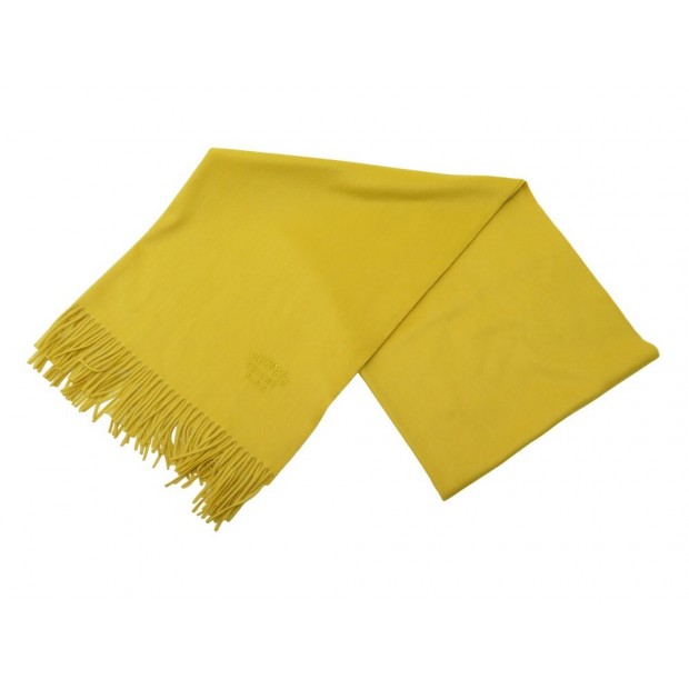 NEUF ECHARPE HERMES ETOLE LOGO BRODE EN CACHEMIRE JAUNE CASHMERE SCARF 1080€