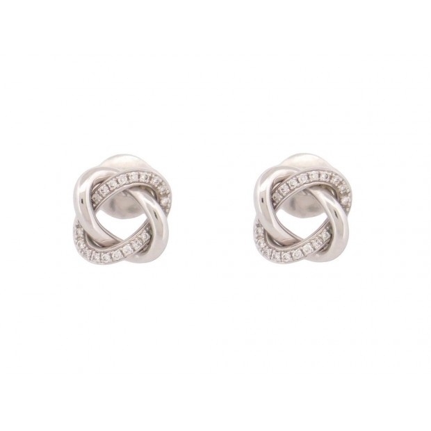 NEUF BOUCLES D'OREILLES POIRAY PUCES TRESSE 951111 OR BLANC 18K DIAMANTS 2570€