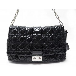 SAC A MAIN CHRISTIAN MISS DIOR GM CUIR CANNAGE VERNIS NOIR HANDBAG PURSE 3500€