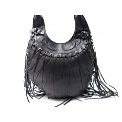 SAC A MAIN JITROIS ROCK CORSET A FRANGES CUIR NOIR BANDOULIERE FRINGED PURSE