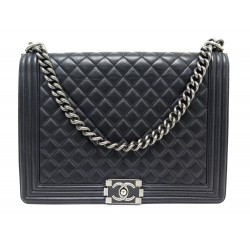 SAC A MAIN CHANEL GRAND BOY EN CUIR MATELASSE NOIR BANDOULIERE HAND BAG 6700€