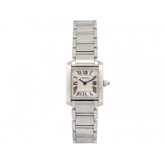 MONTRE CARTIER TANK FRANCAISE PM 2384 ACIER QUARTZ + ETUI LADY STEEL WATCH 4000€