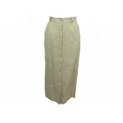 JUPE HERMES DROITE LONGUE EN LIN 34 XS KAKI STRAIGHT LONG BUTTON SKIRT 2800€