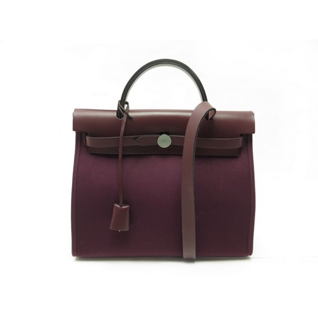 SAC A MAIN HERMES HERBAG 31 ZIP EN TOILE & CUIR PRUNE BANDOULIERE BAG 2750€