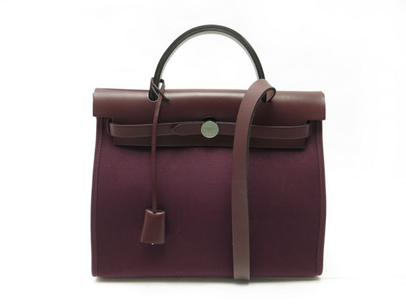 sac a main hermes herbag 31 zip en toile cuir prune