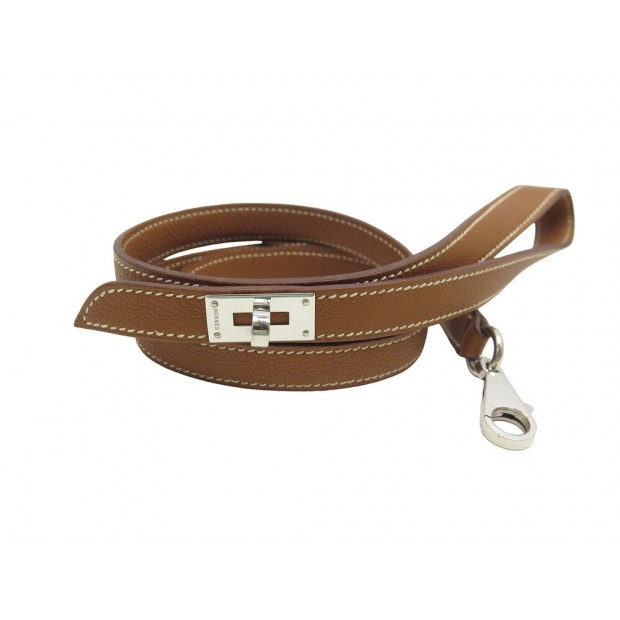 LAISSE POUR CHIEN HERMES FERMOIR KELLY CUIR TOGO GOLD LEATHER DOG LEASH 800€