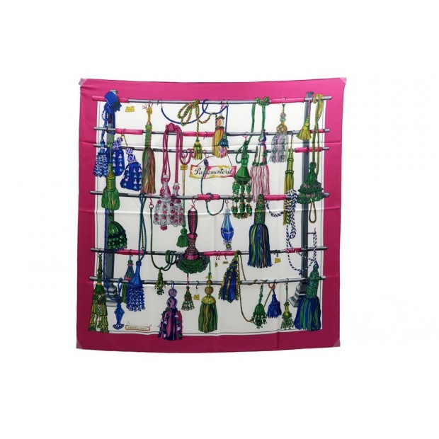 FOULARD HERMES PASSEMENTERIE FRANCOISE HERON CARRE EN SOIE ROSE SILK SCARF 350€