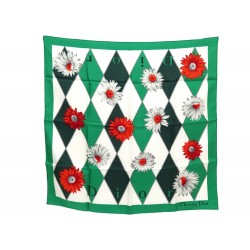 NEUF VINTAGE FOULARD CHRISTIAN DIOR FLEURS CARRE 60 SOIE VERT SILK SCARF 390€