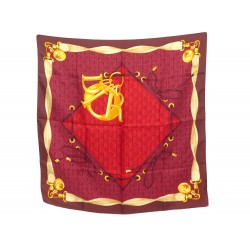 NEUF VINTAGE FOULARD CHRISTIAN DIOR CANNAGE CARRE 70 SOIE ROUGE SILK SCARF 390€