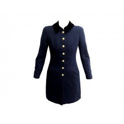 NEUF VINTAGE MANTEAU CHANEL OFFICIER BOUTONS GRIPOIX 34 XS LAINE BLEU COAT 7900€