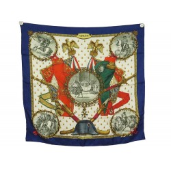 FOULARD HERMES NAPOLEON EN SOIE BROCHEE JACQUARD BLEU CARRE 90 SILK SCARF 460€