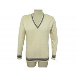 PULL HERMES CACEHMIRE COL V TAILLE M 40 CACHEMIRE BEIGE CASHMERE SWEAT 1500€