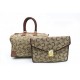 VINTAGE SAC A MAIN CELINE BOWLING + POCHETTE EN TOILE & CUIR MARRON BAG PURSE