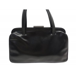 SAC A MAIN PRADA CUIR BOX NOIR PORTE EPAULE LEATHER HAND BAG PURSE 2300€