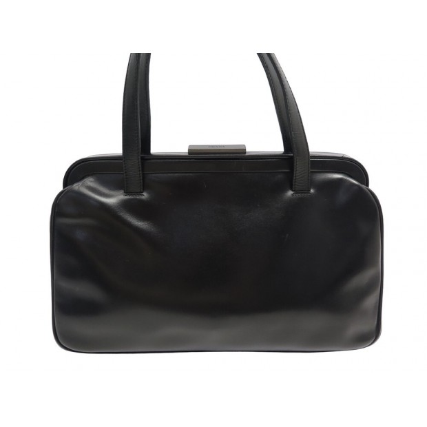 SAC A MAIN PRADA CUIR BOX NOIR PORTE EPAULE LEATHER HAND BAG PURSE 2300€