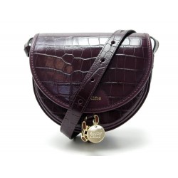 NEUF SAC A MAIN SEE BY CHLOE BANDOULIERE EN CUIR EFFET CROCO VIOLET HANDBAG 425€