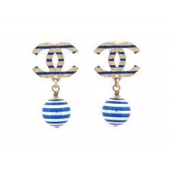 NEUF BOUCLES D'OREILLES CHANEL LOGO CC PENDANTES MARINIERE 2019 DORE + BOITE