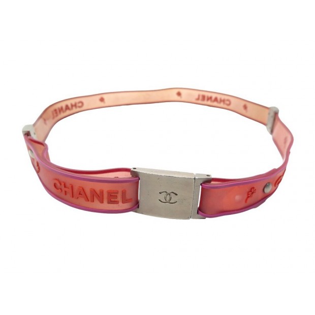 CEINTURE CHANEL LOGO CC 75 SILICONE TREFLES CAOUTCHOUC PVC ED LIMITEE BELT 1000€