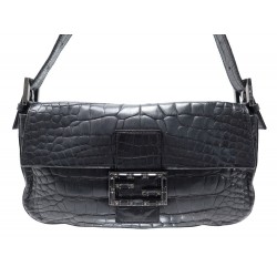 SAC A MAIN FENDI BAGUETTE CROCODILE FERMOIR STRASS 8BR000 NOIR HAND BAG 4500€