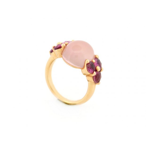 NEUF BAGUE POMELLATO LUNA T54 EN OR ROSE 18K QUARTZ & TOURMALINES NEW GOLD RING