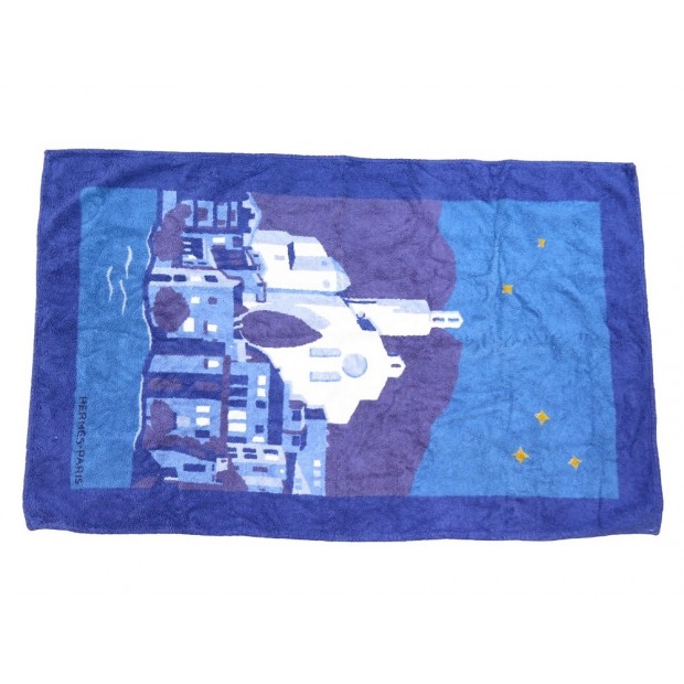 DRAP DE PLAGE HERMES VILLE DE NUIT SERVIETTE DE BAIN COTON BLEU BEACH TOWEL 565€